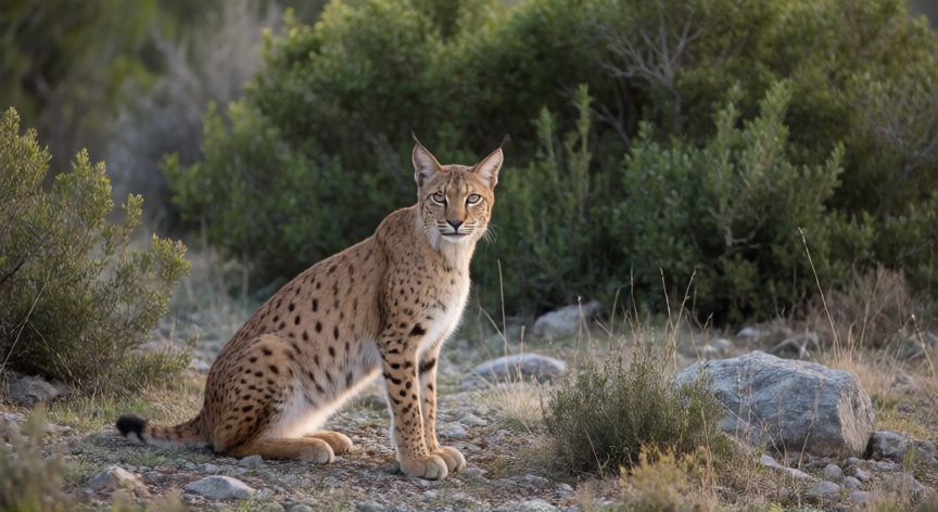 que animal identifica a españa, Lince ibérico en su hábitat natural en el campo español, símbolo de conservación ambiental