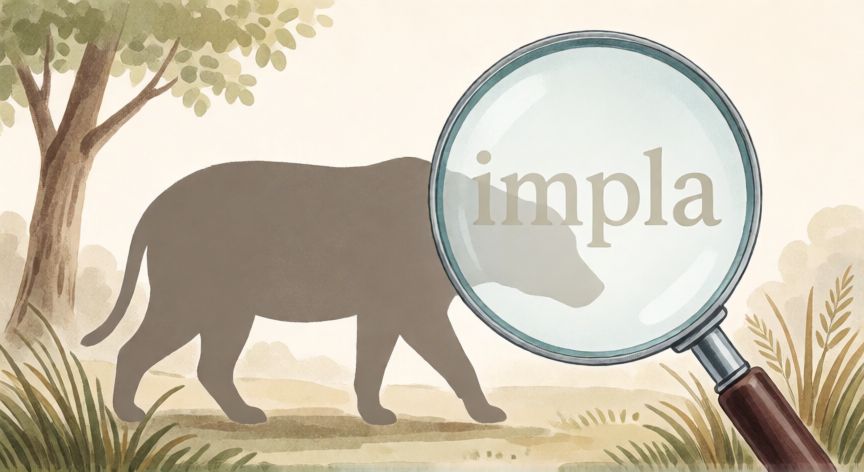 que animal impla, Dibujo educativo de un animal con una lupa sobre la palabra impla