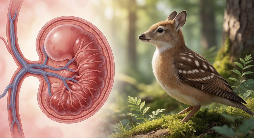 que animal impla, Concepto de implante biológico junto a un animal salvaje en ilustración educativa