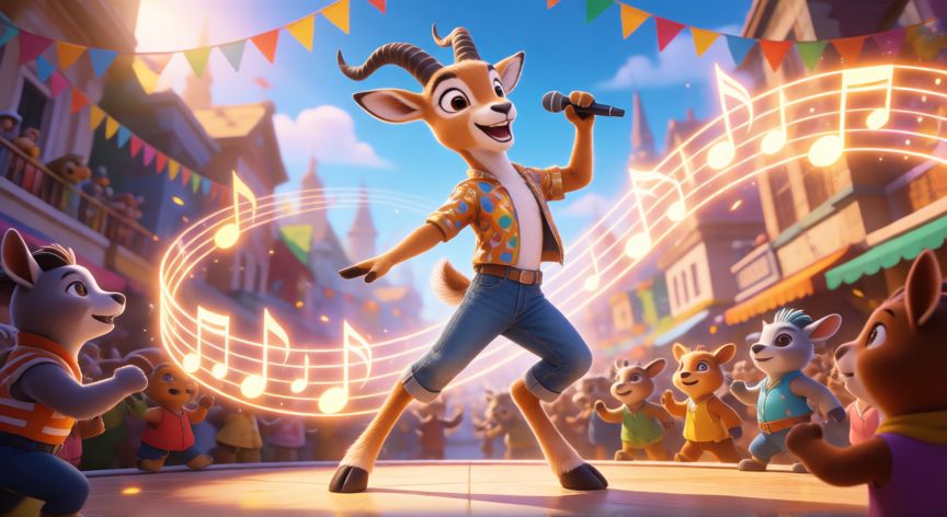 que animal interpreta shakira en zootopia, Escena musical de Gazelle en Zootopia con público animado y ambiente festivo