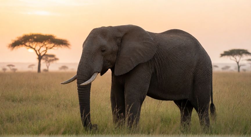 que animal le dura mas el embarazo, Elefante africano en la sabana al amanecer