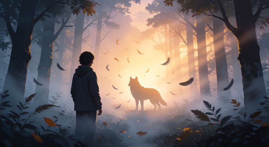 que animal me representa, Persona conectando con su animal tótem en un bosque al amanecer