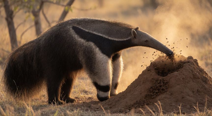 que animal mete la cabeza en la tierra, Hormiguero metiendo la cabeza en un termitero para cazar hormigas