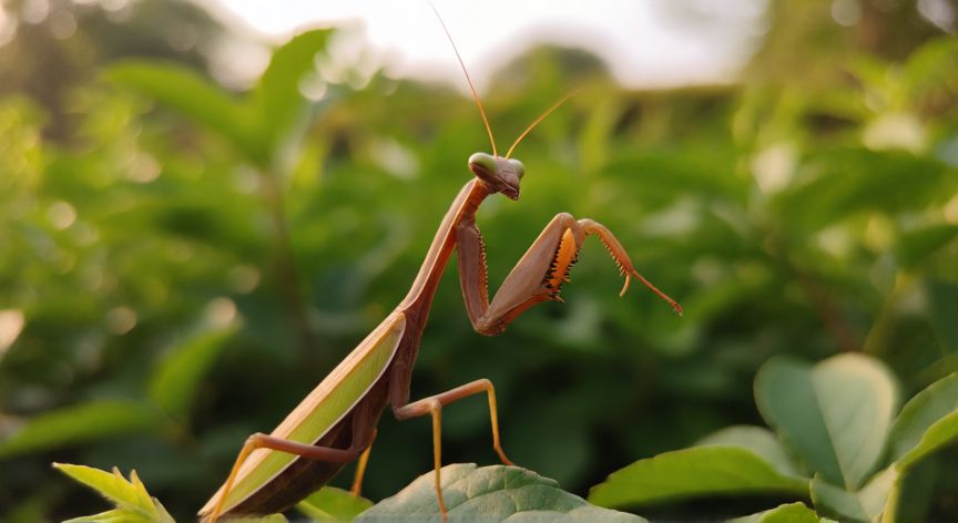 que animal muere despues de aparearse, Mantis religiosa hembra con sus patas raptorias en una hoja verde