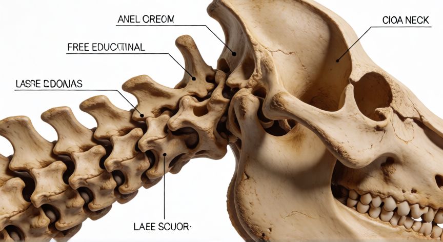 que animal no puede mirar al cielo, Diagrama anatómico del cuello del cerdo mostrando la conexión de las vértebras con el cráneo