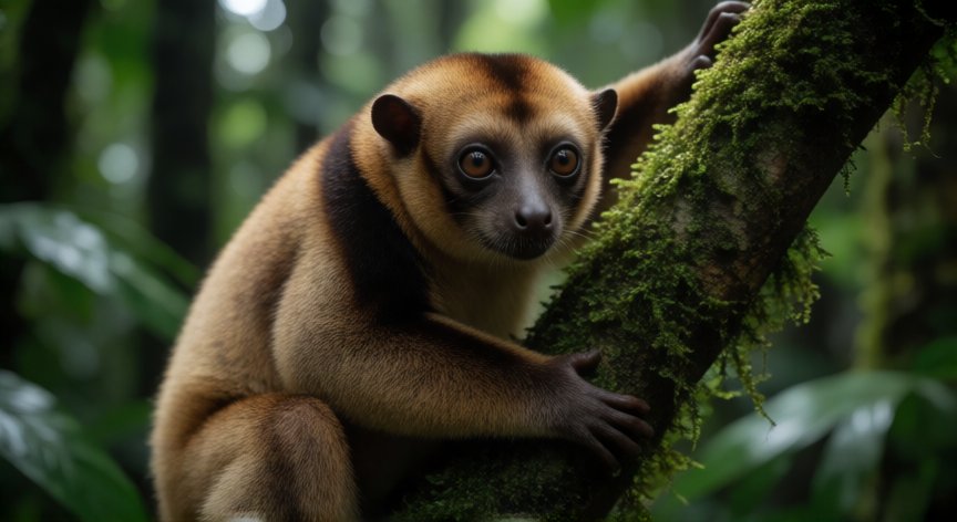 que animal pasa su primer año de vida en un arbol, Colugo Sunda en una rama de árbol en la selva