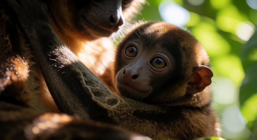 que animal pasa su primer año de vida en un arbol, Cría de colugo con su madre en el dosel forestal