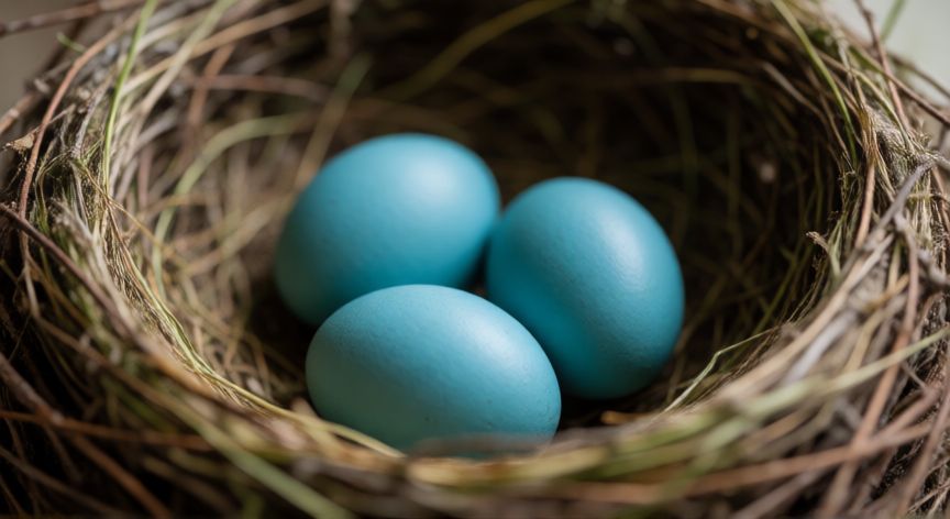 que animal pone huevos azules, Nido de ave con huevos de color azul intenso