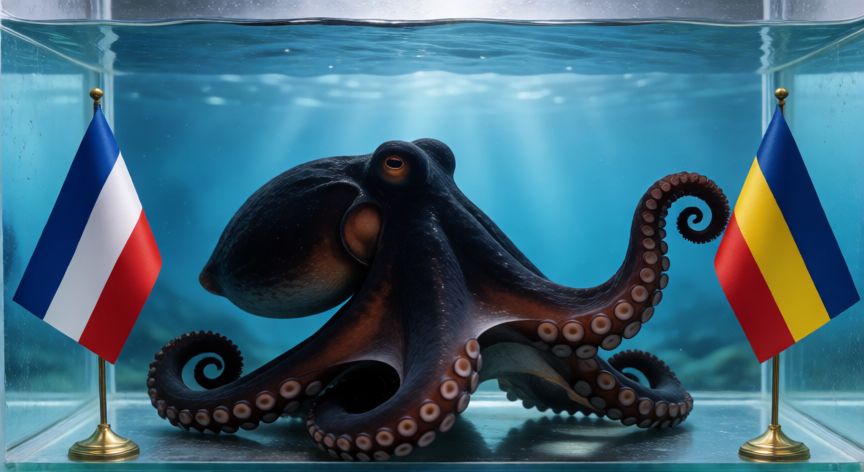 que animal predice el mundial, Pulpo Paul eligiendo entre dos banderas dentro de su pecera durante el Mundial 2010