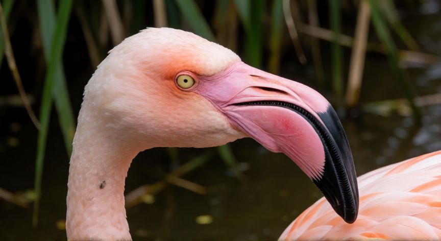 qué animal que no tiene dientes, Cercano del pico de un flamenco mostrando sus láminas internas
