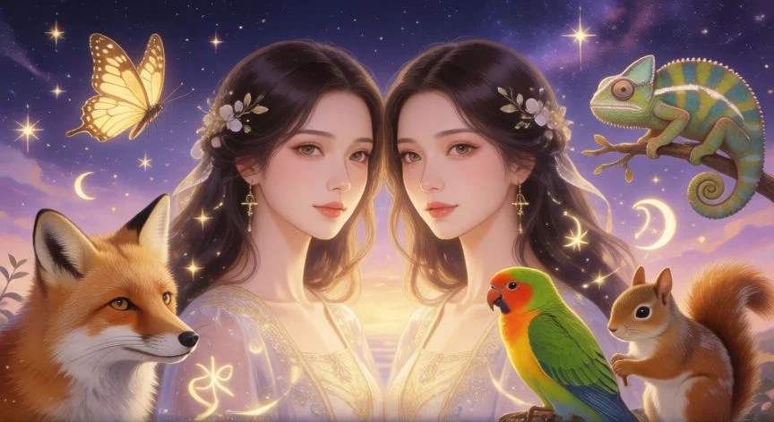 Simbología de Géminis en el zodiaco con animales espirituales asociados al signo