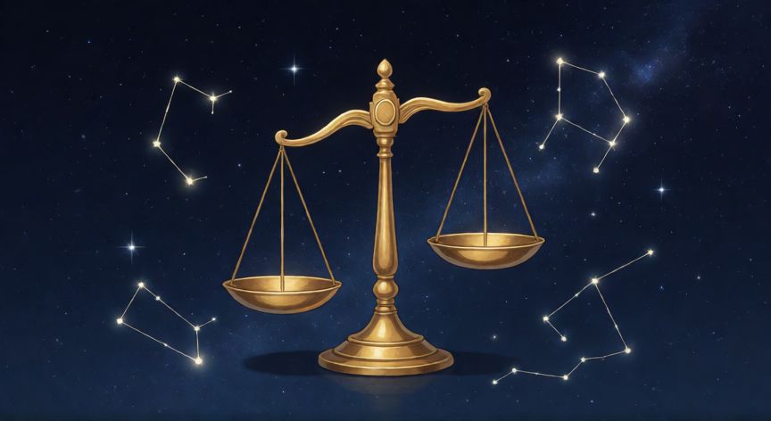 Símbolo de la balanza de Libra en el cielo estrellado
