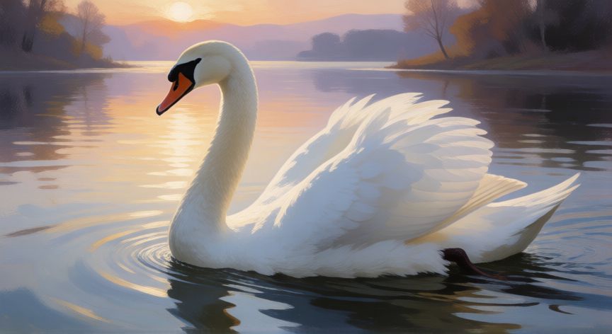 que animal representa a libra, Cisne blanco nadando en un lago al atardecer representando la elegancia de Libra