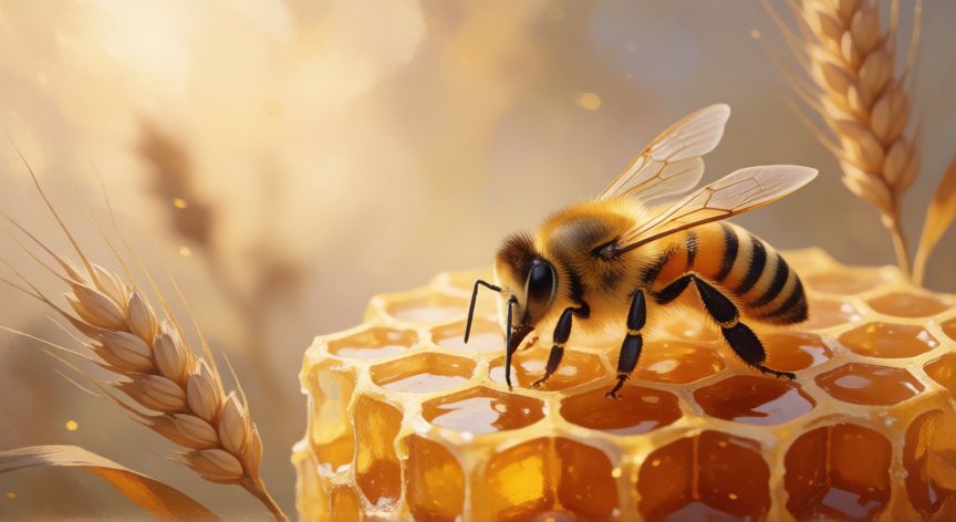 Abeja sobre panal de miel, el animal que representa al signo de Virgo en el zodiaco