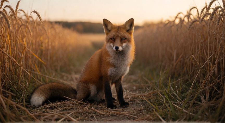 que animal representa a virgo, Zorro en un campo de trigo al atardecer, animal de poder del signo de Virgo