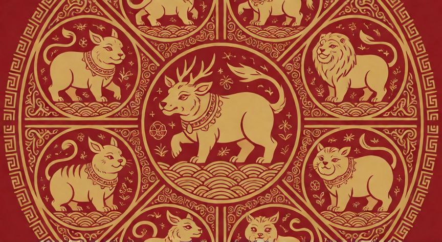 Ilustración de los animales del zodiaco chino en estilo tradicional