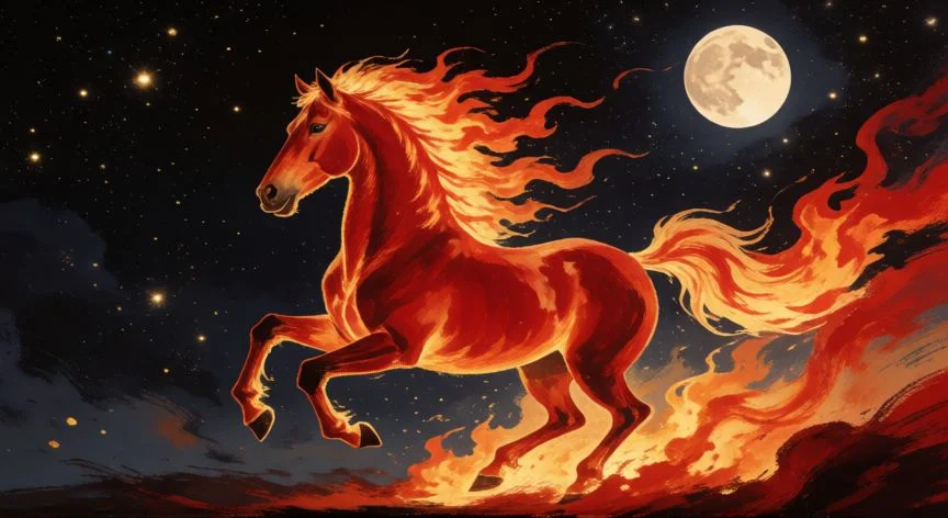 que animal soy en el calendario chino, Ilustración en tinta china de la Gran Carrera, los doce animales cruzando el río celestial