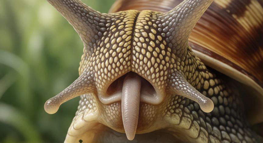 que animal tiene mas dientes, Ilustración científica de la rádula de un caracol con miles de dientes diminutos