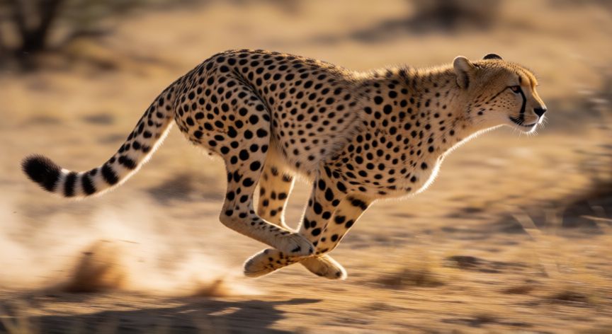 que animal usa la velocidad para defenderse, Guepardo corriendo a toda velocidad en la sabana