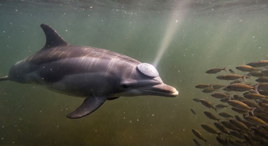 que animal usa otros sentidos para vivir, Delfín generando haces de sónar bajo el agua para localizar un banco de peces.
