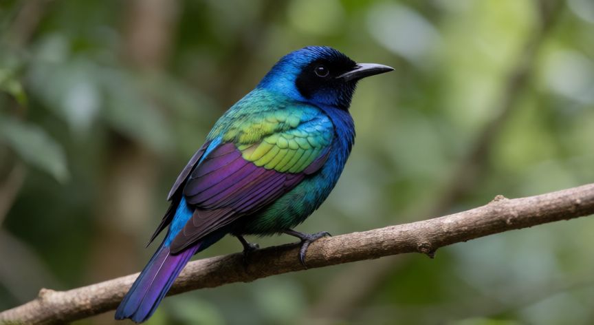 que animal ve mas colores, Ave con plumaje iridiscente demostrando la percepción de colores ultravioleta en la naturaleza