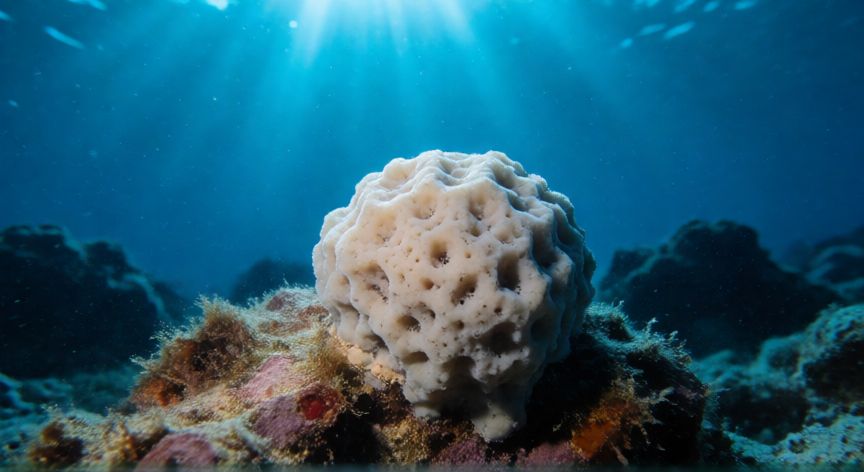 que animal vive mas años, Esponja marina Ocho punctulatum en su hábitat submarino