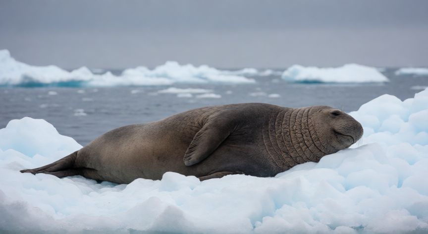 que animal vive siempre en la antartida, Foca elefante antártica descansando sobre el hielo