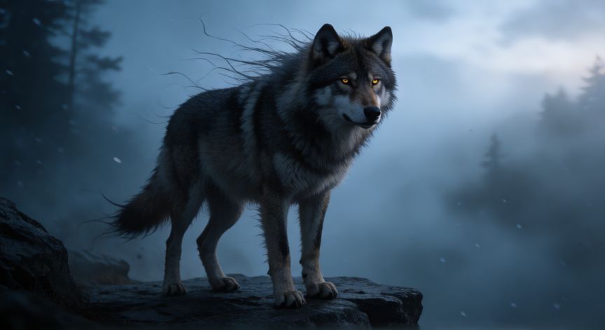 Lobo majestuoso contemplando el amanecer desde un acantilado