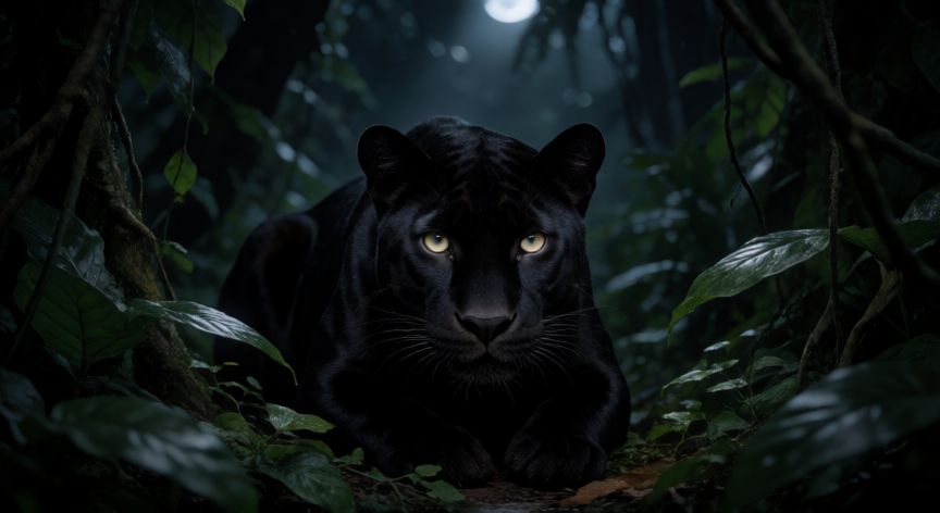 que animal yo seria, Pantera negra agazapada en la jungla bajo la luz de la luna