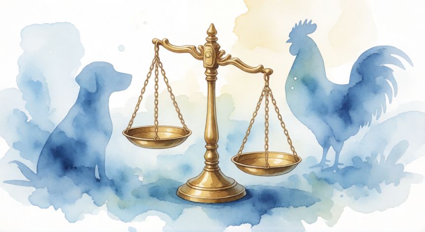Balanza de Libra con siluetas de animales del zodiaco chino en el fondo