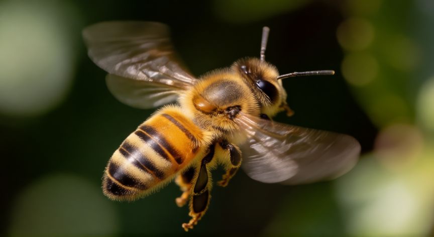 que animal zumba, Abeja en vuelo con alas vibrando rápidamente