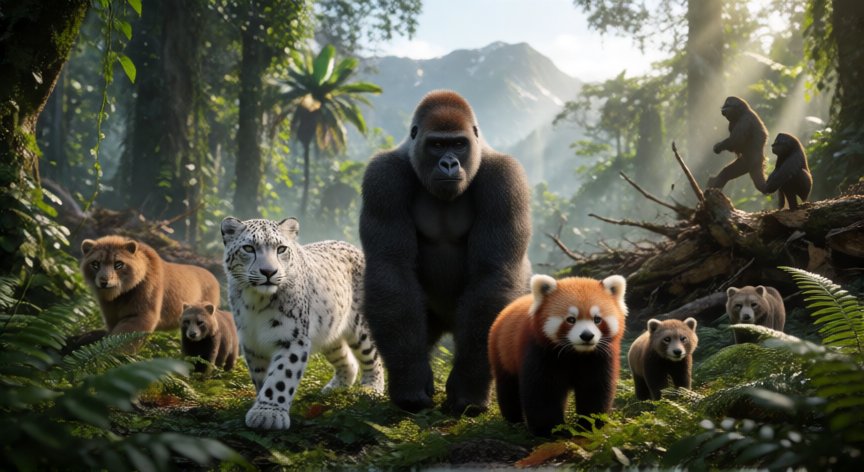 qué animales están en peligro de extinción, Diversos animales en peligro de extinción en un bosque fragmentado