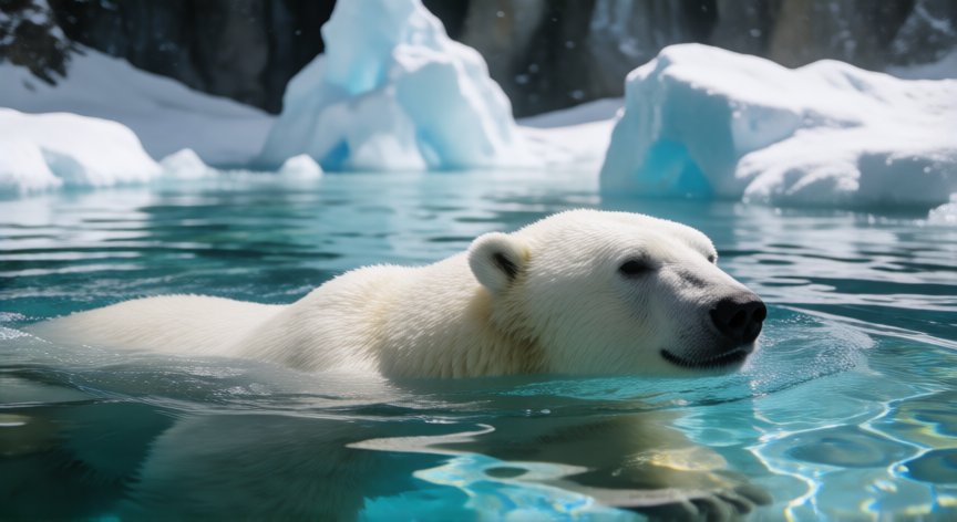 que animales hay en faunia, Oso polar nadando en el ecosistema ártico de Faunia