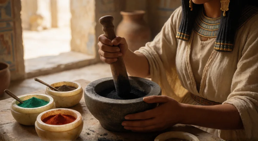 que aportaciones hicieron los egipcios a la quimica, Preparación de kohl y pigmentos minerales en un contexto egipcio antiguo