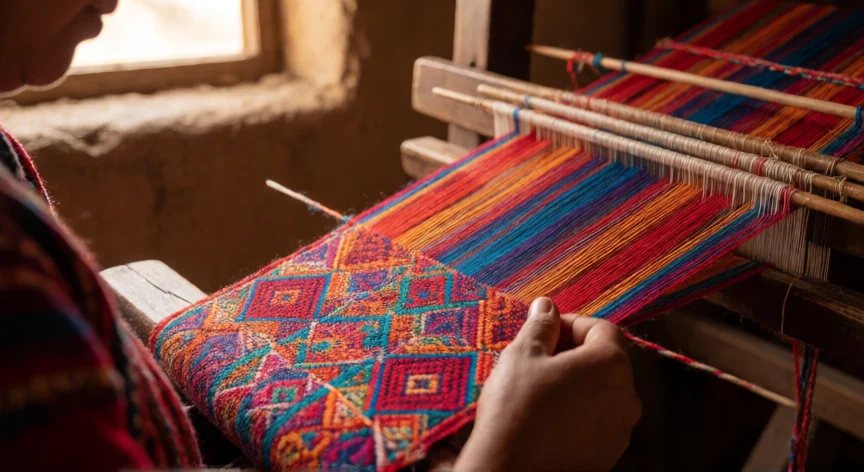 que aportaciones hicieron los zapotecas, Artesana zapoteca tejiendo en telar de cintura tradicional en Teotitlán del Valle, Oaxaca