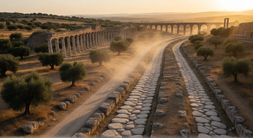 ¿que aportes hicieron los romanos a la humanidad, Red de calzadas romanas y acueductos en paisaje mediterráneo
