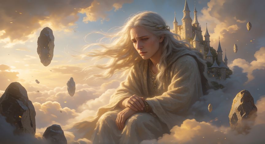 que cambiarias de la historia del cuento de jack, Gigante solitario en su castillo entre las nubes, con una expresión reflexiva.