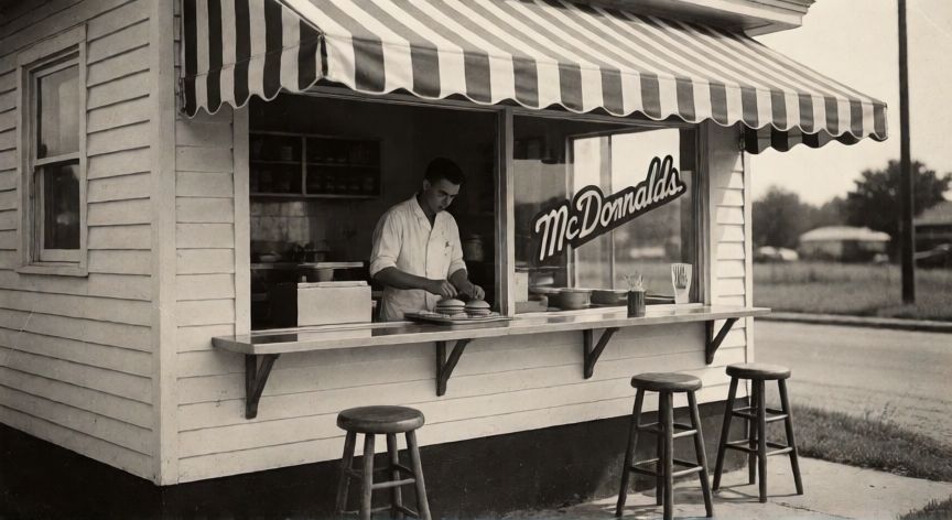 que cambiarías de ray kroc en la búsqueda de su éxito, Restaurante McDonald's original estilo años 50 con el sistema de hamburguesas