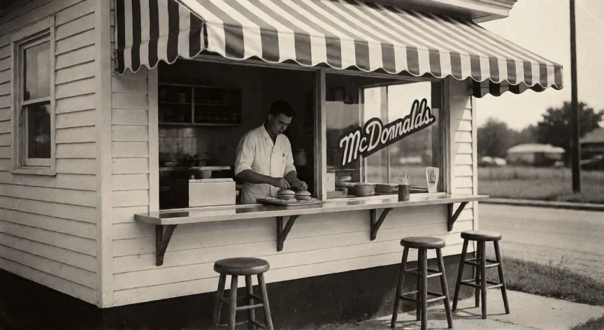Restaurante McDonald's original estilo años 50 con el sistema de hamburguesas