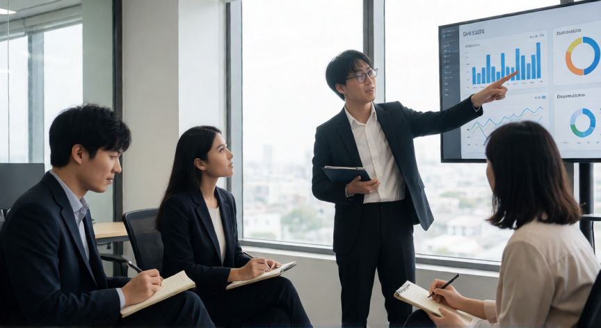 que cambiarias de una empresa, Equipo de empresa revisando indicadores de mejora continua y resultados