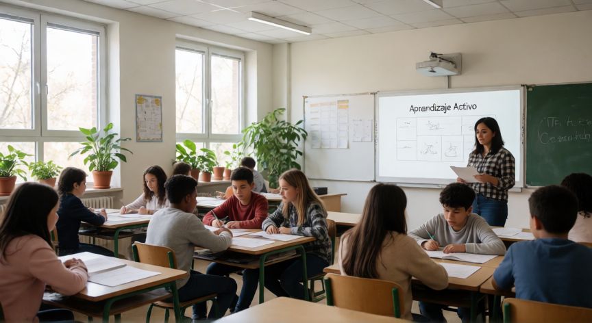 que cambiarias del colegio, Aula moderna donde estudiantes colaboran en proyectos y aprendizaje activo