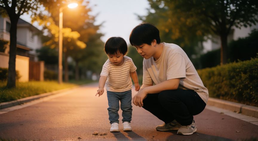 que cambiarias para mejorar la vida de los niños, Padre e hijo caminando juntos observando la naturaleza sin pantallas