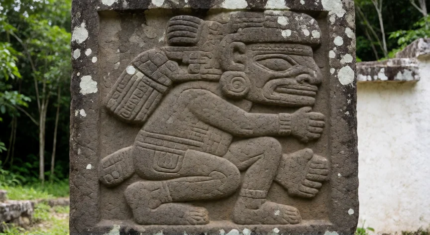 qué descubrimientos hicieron los zapotecas, Estela tallada en basalto con figura de Danzante zapoteca, estilo Monte Albán