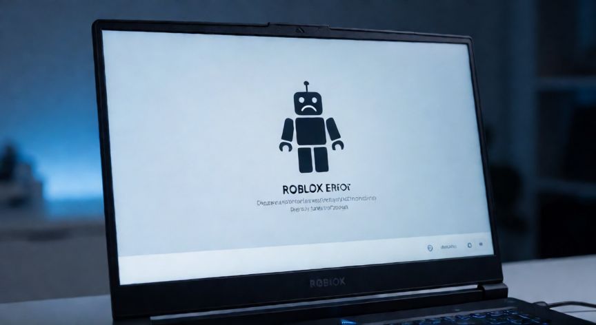 Pantalla de ordenador mostrando un error técnico en Roblox