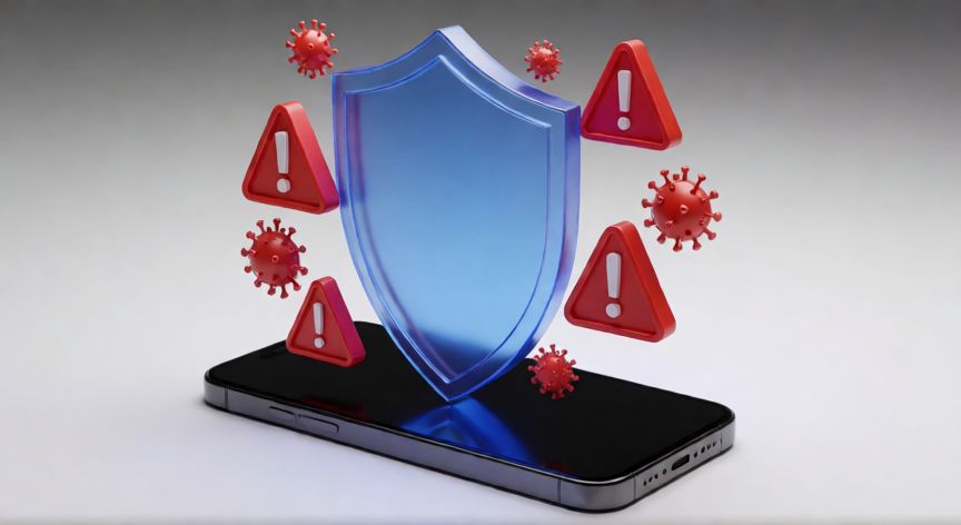 que es android app installer, Ilustración conceptual de un escudo digital protegiendo un teléfono móvil de amenazas cibernéticas