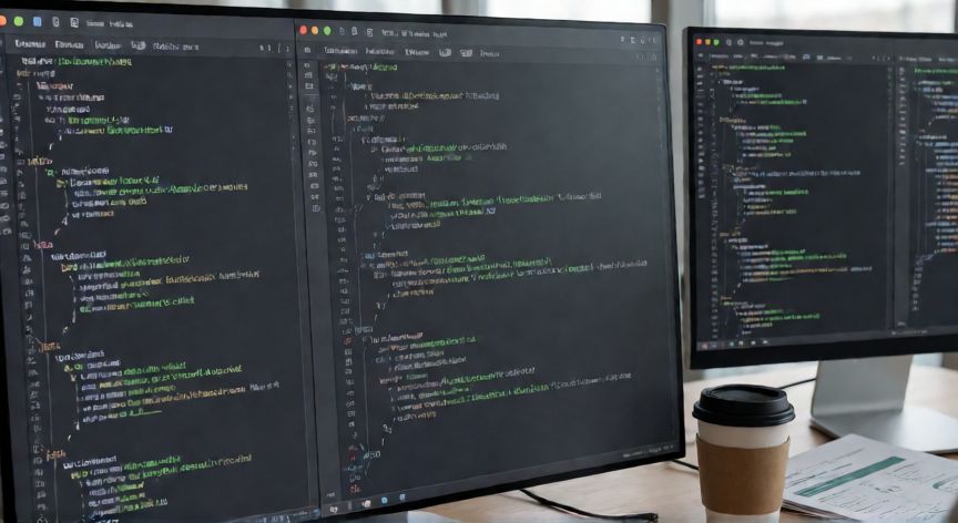 que es android com, Espacio de trabajo de un desarrollador de software con código en pantalla relacionado con el sistema Android
