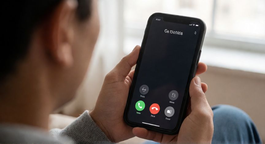 que es android incallui, Persona usando un móvil con la interfaz de llamada activa y botones de control visibles
