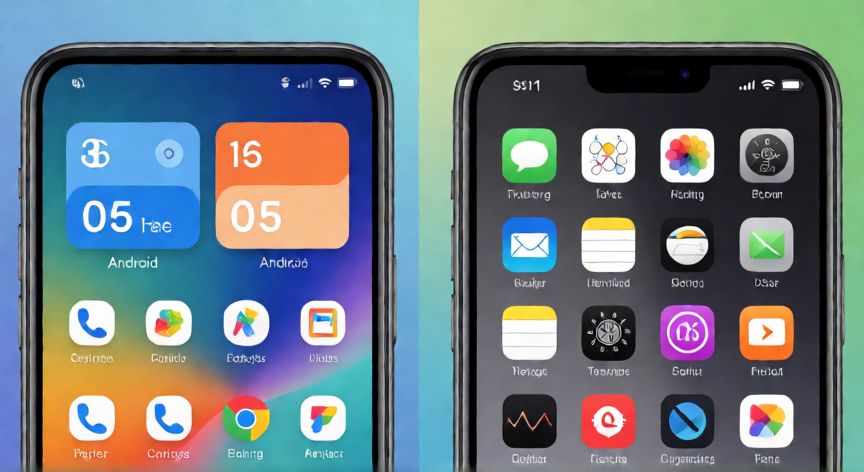 que es android ios, Interfaz de Android y iOS comparadas en pantallas divididas