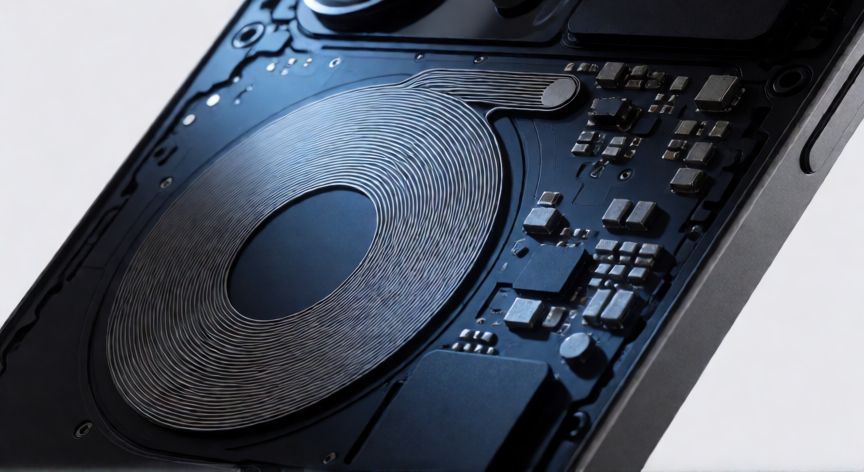 que es android nfc, Detalle técnico de la antena NFC integrada en el hardware de un móvil Android