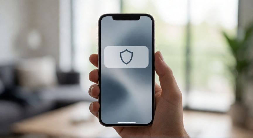 que es android one, Mano sosteniendo un teléfono Android One con una notificación de seguridad en la pantalla